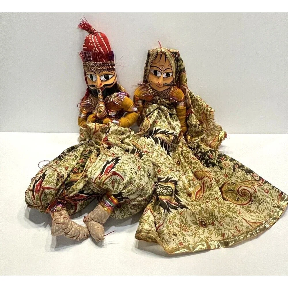 Vtg Marionette Handmade Indian Rajasthan Puppet Wood Set Snake Charmer Folk Art